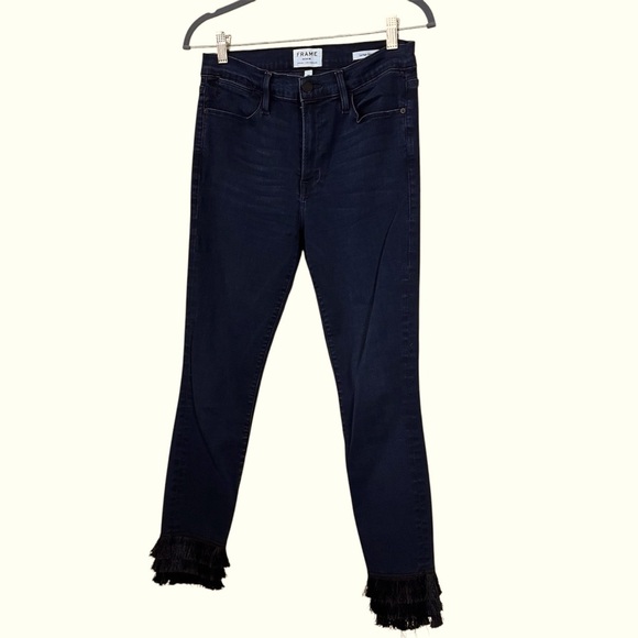 Frame Denim Women's Le High Skinny Jeans Layered Fringe Tassels Size 30 Black - Picture 1 of 8